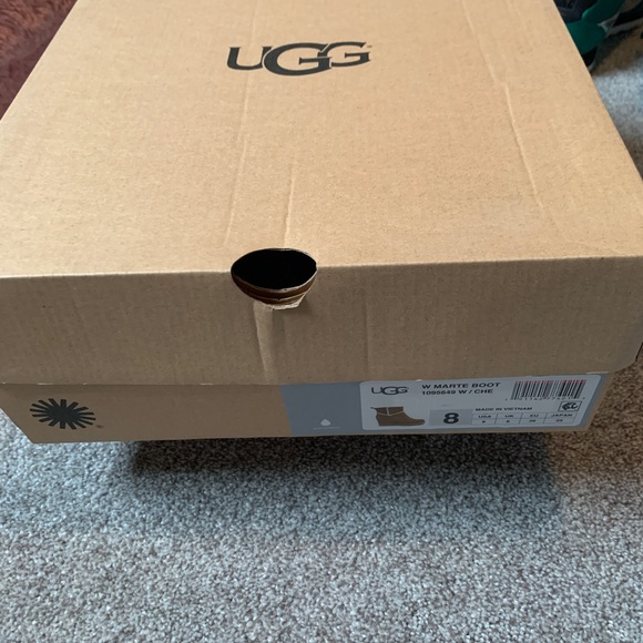 UGG Chestnut Suede Wedge Ankle Boots with Shearling Trim - Picture 2 of 7